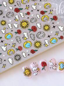 1 tờ nhãn dán móng tay họa tiết mặt trăng và đám mây - Nhiều màu - Xem 3