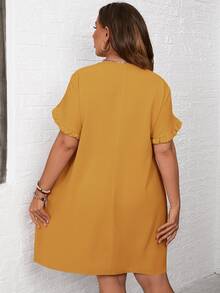 SHEIN LUNE Plus Solid Frill Trim Tunic Dress - Yellow - View 2