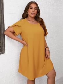 SHEIN LUNE Plus Solid Frill Trim Tunic Dress - Yellow - View 5