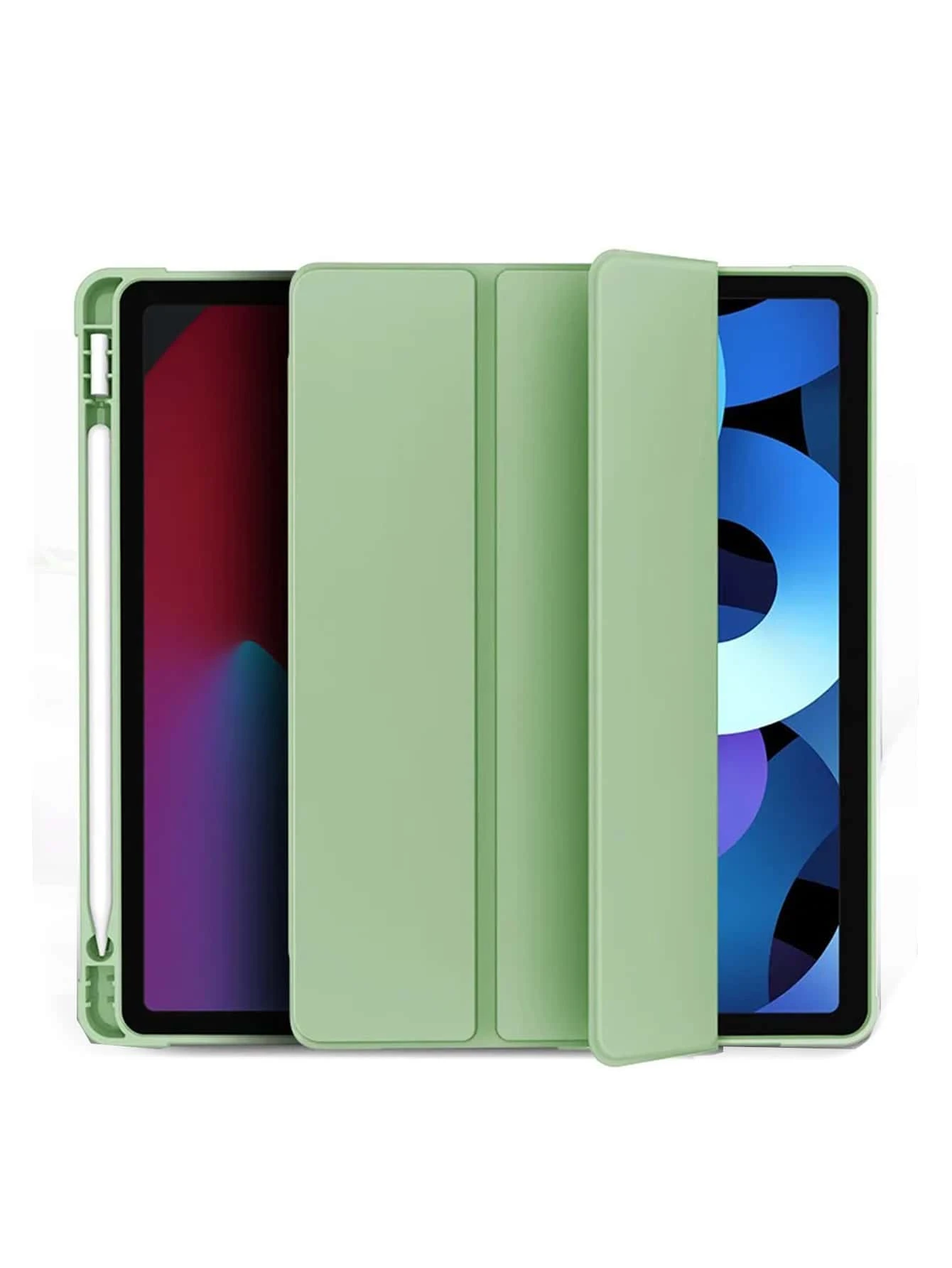 Funda compatible con iPad tríptico de silicona plegable anticaída - Verde - Ver 1