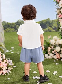 SHEIN Baby Boy Double Breasted Shirt & Shorts - Blue - View 2