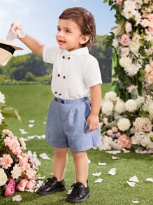 SHEIN Baby Boy Double Breasted Shirt & Shorts - Blue - View 4