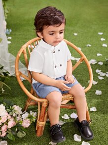 SHEIN Baby Boy Double Breasted Shirt & Shorts - Blue - View 5