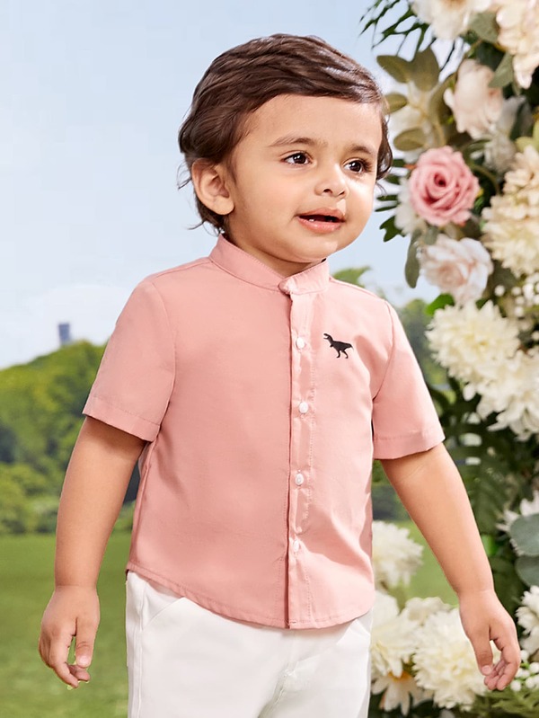 SHEIN Baby Boy Dinosaur Print Button Front Shirt SHEIN USA