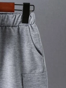 SHEIN Tween Boy Letter Graphic Raglan Sleeve Hoodie & Shorts - Grey - View 3