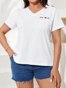 RueChic Plus Heart & Letter Embroidery Tee - White - View 4