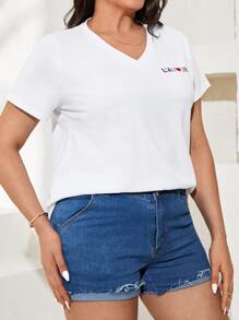 RueChic Plus Heart & Letter Embroidery Tee - White - View 3