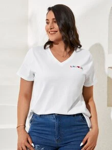 RueChic Plus Heart & Letter Embroidery Tee - White - View 5