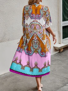 SHEIN VCAY Paisley Print Open Front Coat & Shorts - Multicolor - View 2