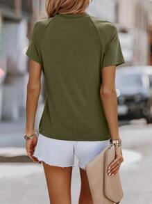 SHEIN LUNE Seam Detail Raglan Sleeve Tee - Army Green - View 2