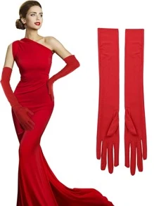 Solid Long Gloves - Red - View 2