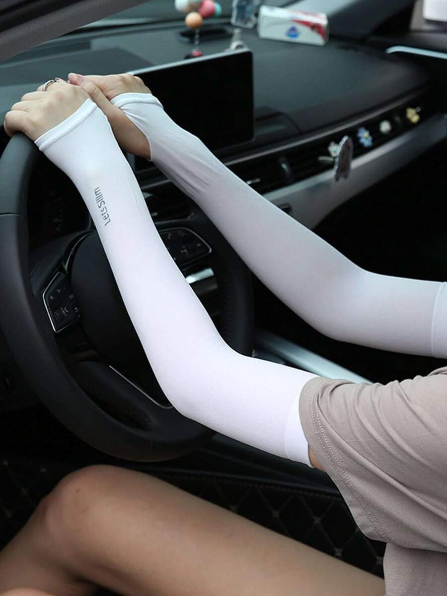 Sun Protective Anti UV 2pcs Letter Graphic Sun Protection Arm Sleeve - White - View 1