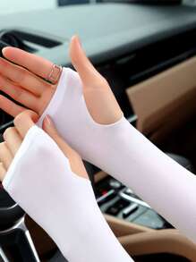 Sun Protective Anti UV 2pcs Letter Graphic Sun Protection Arm Sleeve - White - View 2