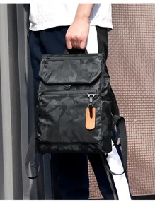 防水筆記本電腦時尚黑色商業USB充電後背包