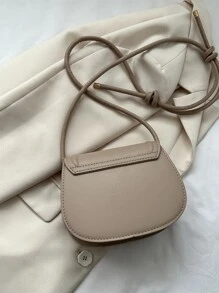 Solid Color Mini Vintage Buckle Fastening College Style Elegant Shoulder Bag - Apricot - View 8