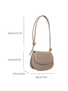 Solid Color Mini Vintage Buckle Fastening College Style Elegant Shoulder Bag - Apricot - View 4