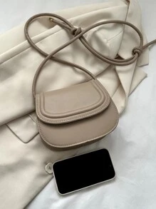 Solid Color Mini Vintage Buckle Fastening College Style Elegant Shoulder Bag - Apricot - View 7