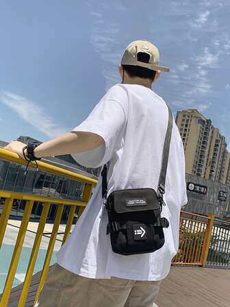 Multifunctional Mini Square Bag Patch Detail Polyester Shoulder Bag Sling Bag Casual Bag Crossbody Bag For High School Student University Student Freshman