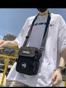 Multifunctional Mini Square Bag Patch Detail Polyester Shoulder Bag Sling Bag Casual Bag Crossbody Bag For High School Student University Student Freshman - Black - View 3