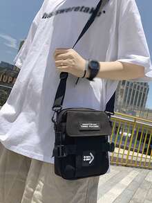 Multifunctional Mini Square Bag Patch Detail Polyester Shoulder Bag Sling Bag Casual Bag Crossbody Bag For High School Student University Student Freshman - Black - View 5