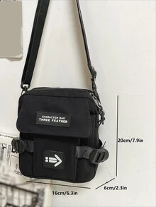 Multifunctional Mini Square Bag Patch Detail Polyester Shoulder Bag Sling Bag Casual Bag Crossbody Bag For High School Student University Student Freshman - Black - View 6