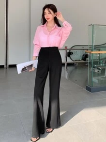 DAZY High Waist Flare Leg Trousers - Black - View 3