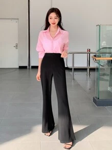 DAZY High Waist Flare Leg Trousers - Black - View 5