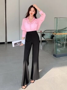 DAZY High Waist Flare Leg Trousers - Black - View 7