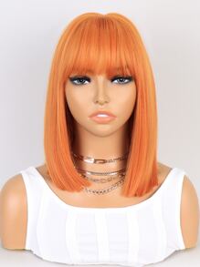 短直筒波波頭人造假髮帶劉海 - 橘色 - 查看 1