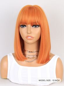 短直筒波波頭人造假髮帶劉海 - 橘色 - 查看 2