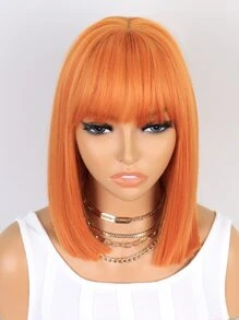 短直筒波波頭人造假髮帶劉海 - 橘色 - 查看 4