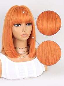 短直筒波波頭人造假髮帶劉海 - 橘色 - 查看 6
