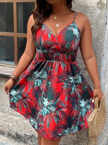 SHEIN Holidaya Đầm Plus Size Lộ Lưng Trọn gói Dải chun Nhiệt đới Tất cả trên in Boho - Nhiều màu - Xem 3