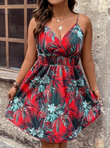 SHEIN Holidaya Đầm Plus Size Lộ Lưng Trọn gói Dải chun Nhiệt đới Tất cả trên in Boho - Nhiều màu - Xem 4