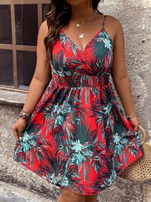 SHEIN Holidaya Đầm Plus Size Lộ Lưng Trọn gói Dải chun Nhiệt đới Tất cả trên in Boho - Nhiều màu - Xem 7
