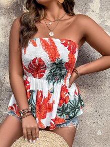 SHEIN Holidaya Plus Tropical Print Peplum Tube Top - Multicolor - View 8