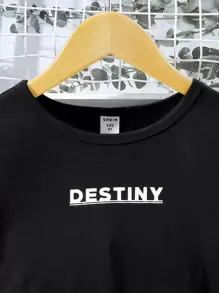 SHEIN Tween Girl Letter Tricou grafic și pantaloni cu buzunare cu clapă - Multicolor - Vizualizare 5