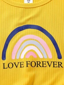 Girls Rainbow & Letter Graphic Tee & Block Striped Belted Trousers - Multicolor - View 7