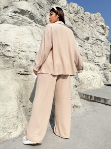 SHEIN EZwear 大碼落肩袖襯衫和闊腿褲和抹胸上衣