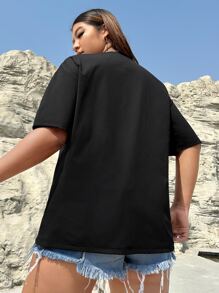 SHEIN EZwear Plus Solid Drop Shoulder Tee - Black - View 2