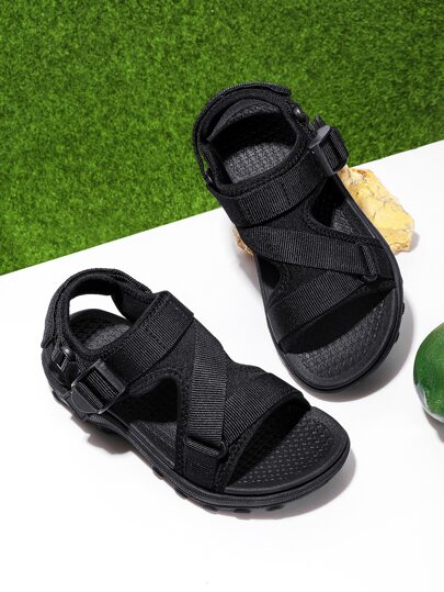 Boys Hook-and-loop Fastener Sport Sandals, Sporty Outdoor Black Fabric Sandals
