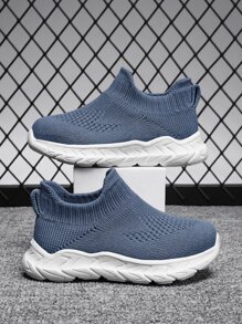 男孩透氣一腳蹬運動戶外織物襪型運動鞋