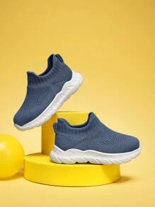 男孩透氣一腳蹬運動戶外織物襪型運動鞋