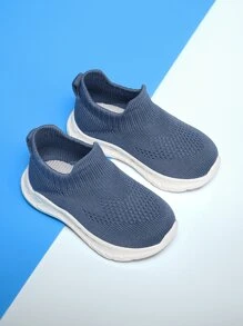 男孩透氣一腳蹬運動戶外織物襪型運動鞋