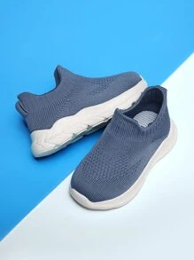 男孩透氣一腳蹬運動戶外織物襪型運動鞋