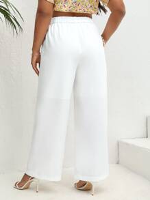 SHEIN VCAY Plus Solid Slant Pocket Wide Leg Trousers - White - View 2