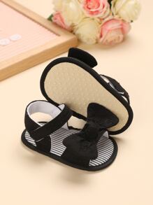Bebé Sandalias con bordado floral con diseño de lazo tira tobillera preppy negro de tela - Negro - Ver 2