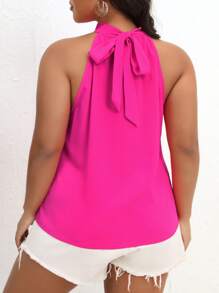 SHEIN LUNE Blusa de cuello con abertura de ojo con cordón trasero halter - Rosa Fucsia - Ver 2