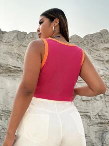 SHEIN EZwear 大碼撞色滾邊短款背心 - 玫紅色 - 查看 2