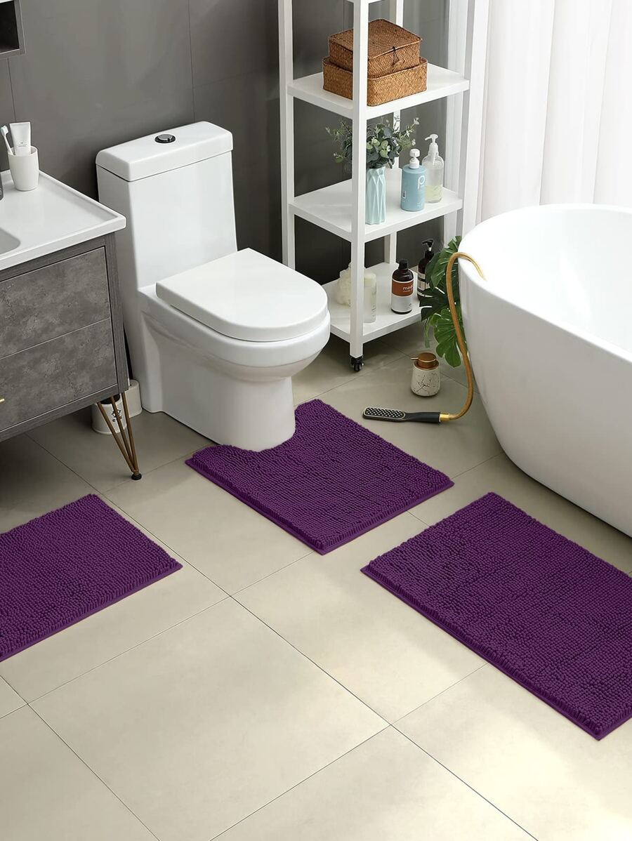1入組紫色浴室墊浴用極簡主義滌綸防滑浴室墊 - 紫色 - 查看 1